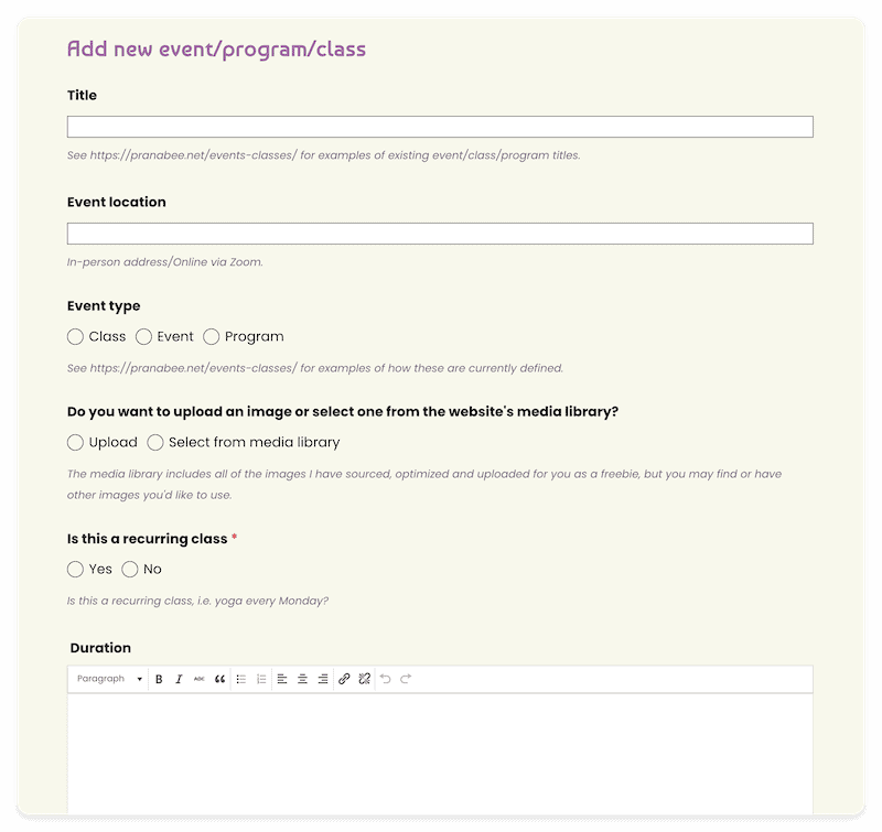 form to edit front end content